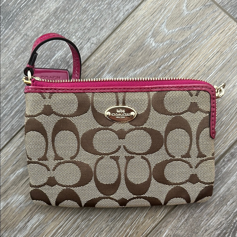 Coach Brown and Pink Signature Wristlet